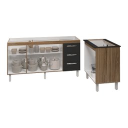 Cozinha Balcão Armário Gabinete de Pia 150 cm Deise e Balcão Fran para Fogão Cooktop 5 Bocas Savana  - 4