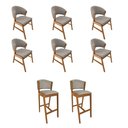 Ver imagem 1 de Kit 6 Cadeiras de Jantar Debora Madeira Maciça com 2 Banquetas Ana Cerejeira Premium Linho Bege