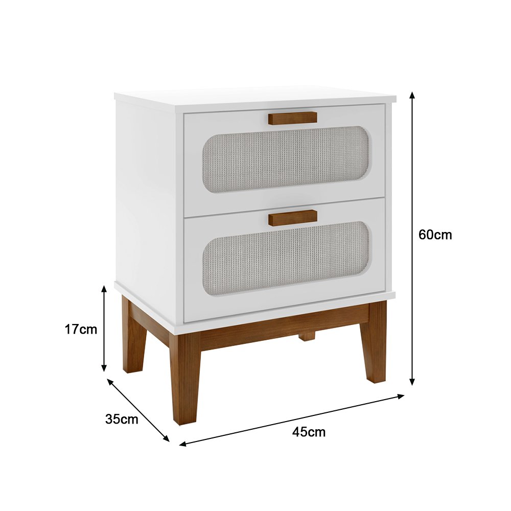 Mesa de Cabeceira Santorini 2 Gavetas 45 Cm Branco - 5