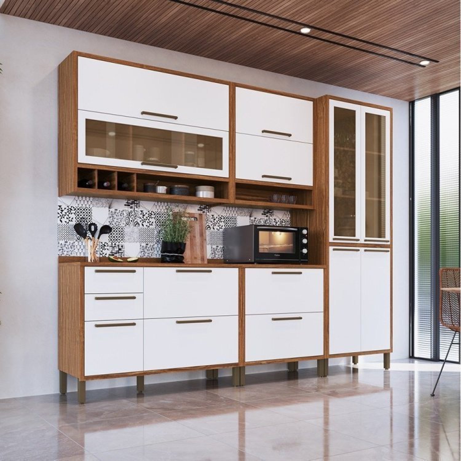 Cozinha Modulada Completa com 5 Peças 11 Portas 4 Gavetas e Vidro ...