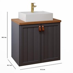 Gabinete Suspenso para Banheiro com Cuba 60cm em MDF Alure MGM Marrom Cinza - 3