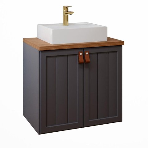 Gabinete Suspenso para Banheiro com Cuba 60cm em MDF Alure MGM Marrom Cinza