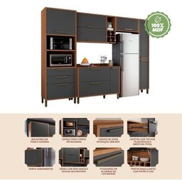 Cozinha Modulada Completa com 5 Peças 8 Portas 3 Gavetas e Mini Adega 100% MDF Vicenza - 6