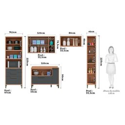 Cozinha Modulada Completa com 5 Peças 8 Portas 3 Gavetas e Mini Adega 100% MDF Vicenza - 4
