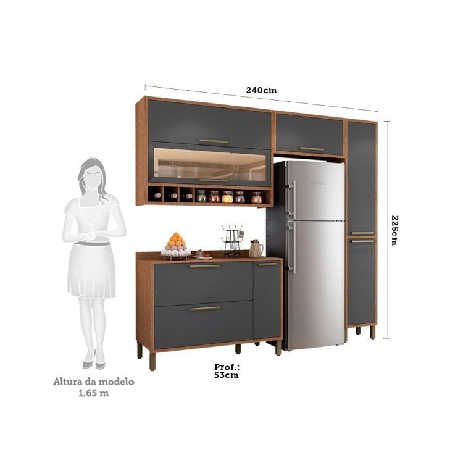 Cozinha Modulada Compacta com 4 Peças 6 Portas e Vidro Reflecta 100% MDF Vicenza - 3