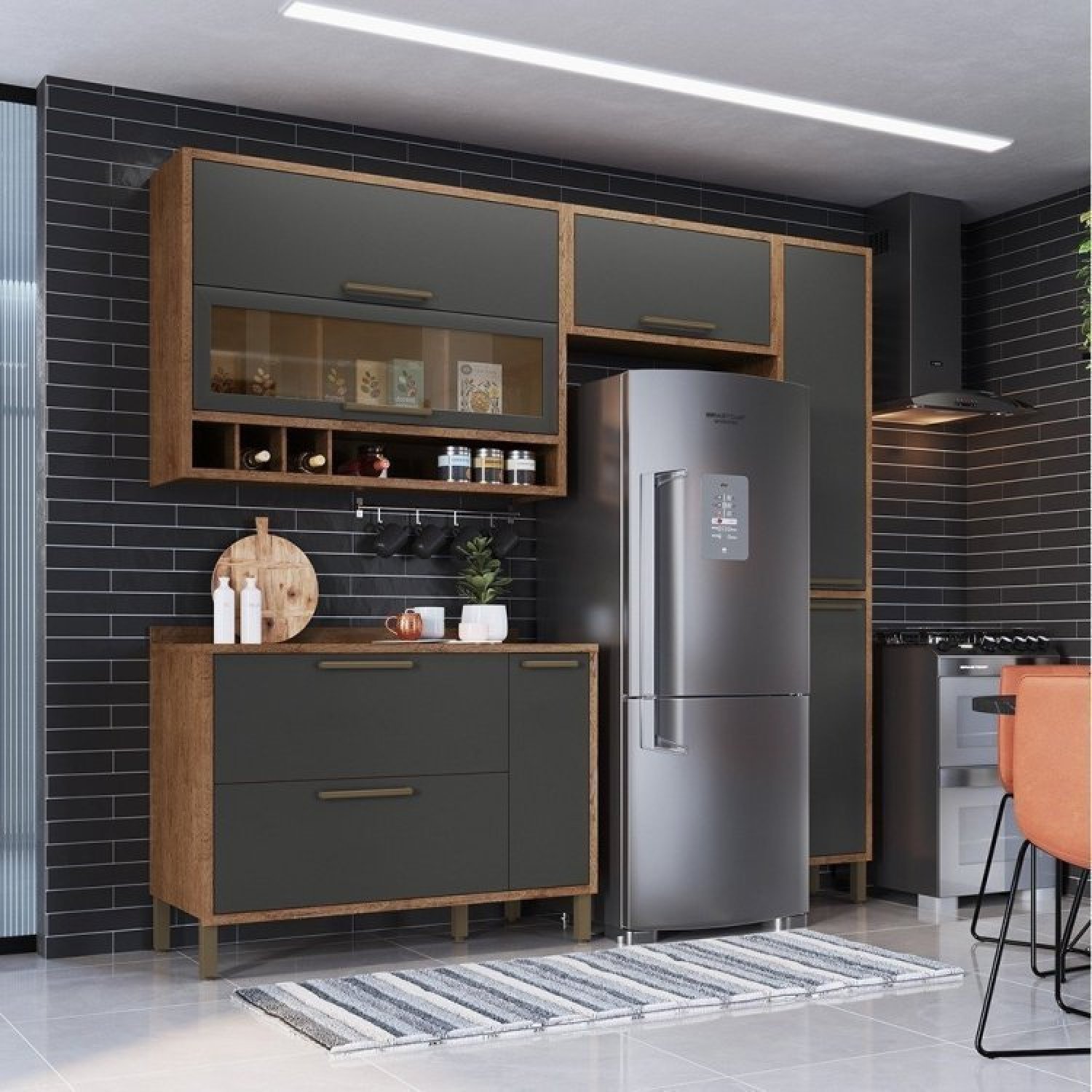 Cozinha Modulada Compacta com 4 Peças 6 Portas e Vidro Reflecta 100% MDF Vicenza - 1