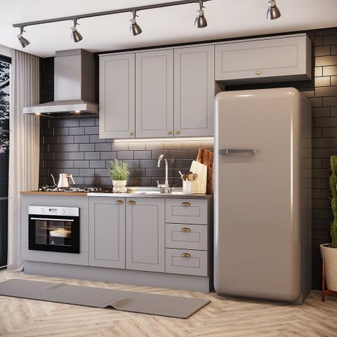 Cozinha Compacta 4 Peças Amy Casa 812 com Balcão para Forno Embutir Cooktop MDF Completa