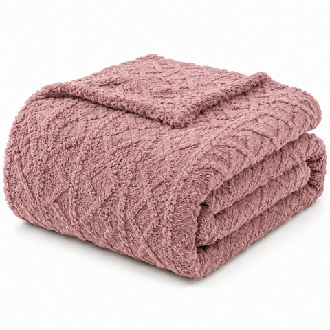 Manta Soft Casal Jacquard Paquistão 2,00m x 1,80m Rosê