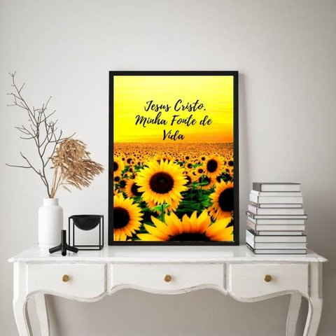 Quadro Decorativo Jesus Cristo Minha Fonte de vida 24x18cm - com Vidro:madeira Branca