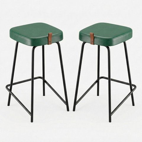 Kit 02 Banquetas Médias para Cozinha Vik Estofada Couríssimo Verde - Desk Design