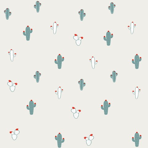 Papel de Parede Infantil de cactos, azul Fofura Baby FF4011. Edantex