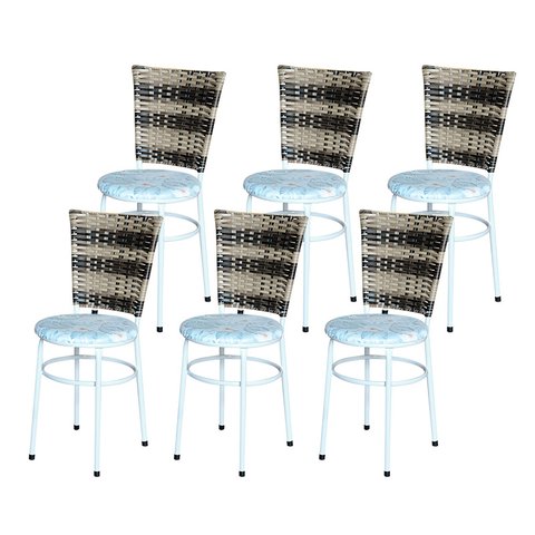 6 Cadeiras para Mesa Branca Hawai Cappuccino Premium Assento Floral:floral Gelo