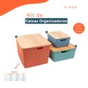 Ver imagem 6 de Kit caixa organizadora tampa de bambu p/m/g multicor 5 Oikos