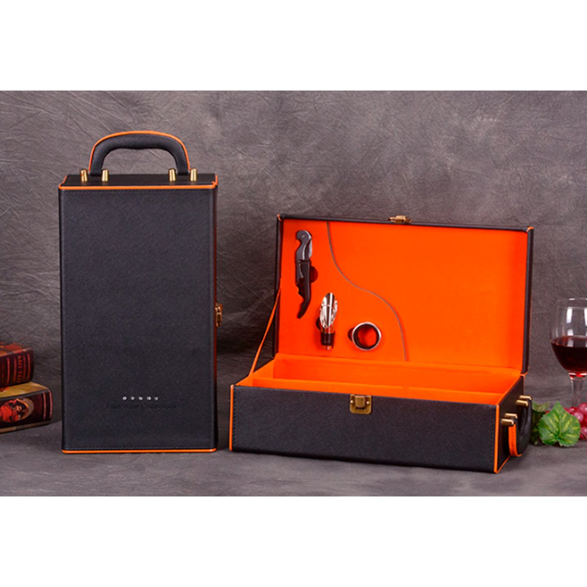 Maleta Porta Vinho Vinho Luxo Para Duas Garrafas Com Acessórios - 4