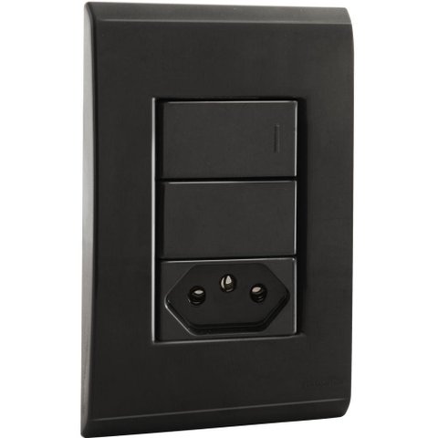 Conjunto 4x2 com 1 Interruptor Simples 10 a 250 V e 1 Tomada 2p T 10 a 250 V Tramontina Liz Grafite
