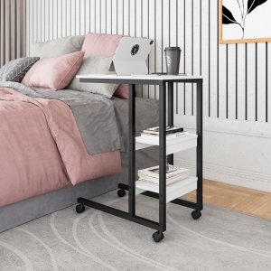 Mesa Auxiliar Fit Compacta com Rodas e Duas Prateleiras