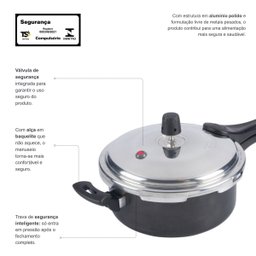 Panela de Pressão Fechamento Externo 3l Fast Preto Nacional - 6