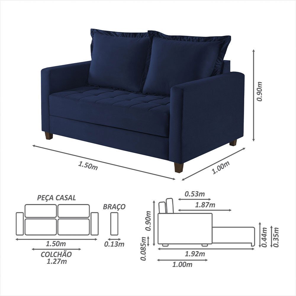 Sofa Cama Frisa Colchao Casal Pes de Madeira Talento Móveis - 5