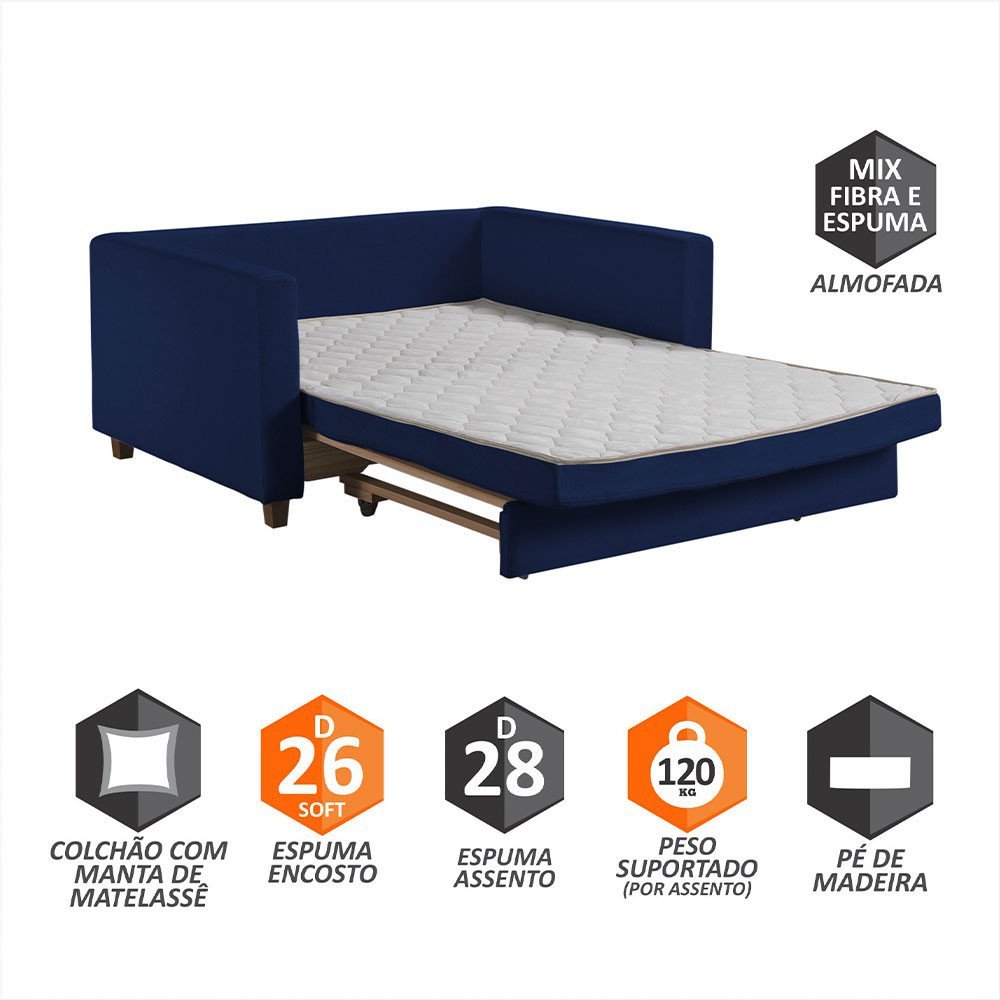 Sofa Cama Frisa Colchao Casal Pes de Madeira Talento Móveis - 4