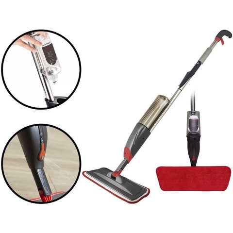 Mop Spray Giratório Limpeza Vassoura Flash Mágica Rodo Esfregão Flat Refil Lavável Borrifa Limpa