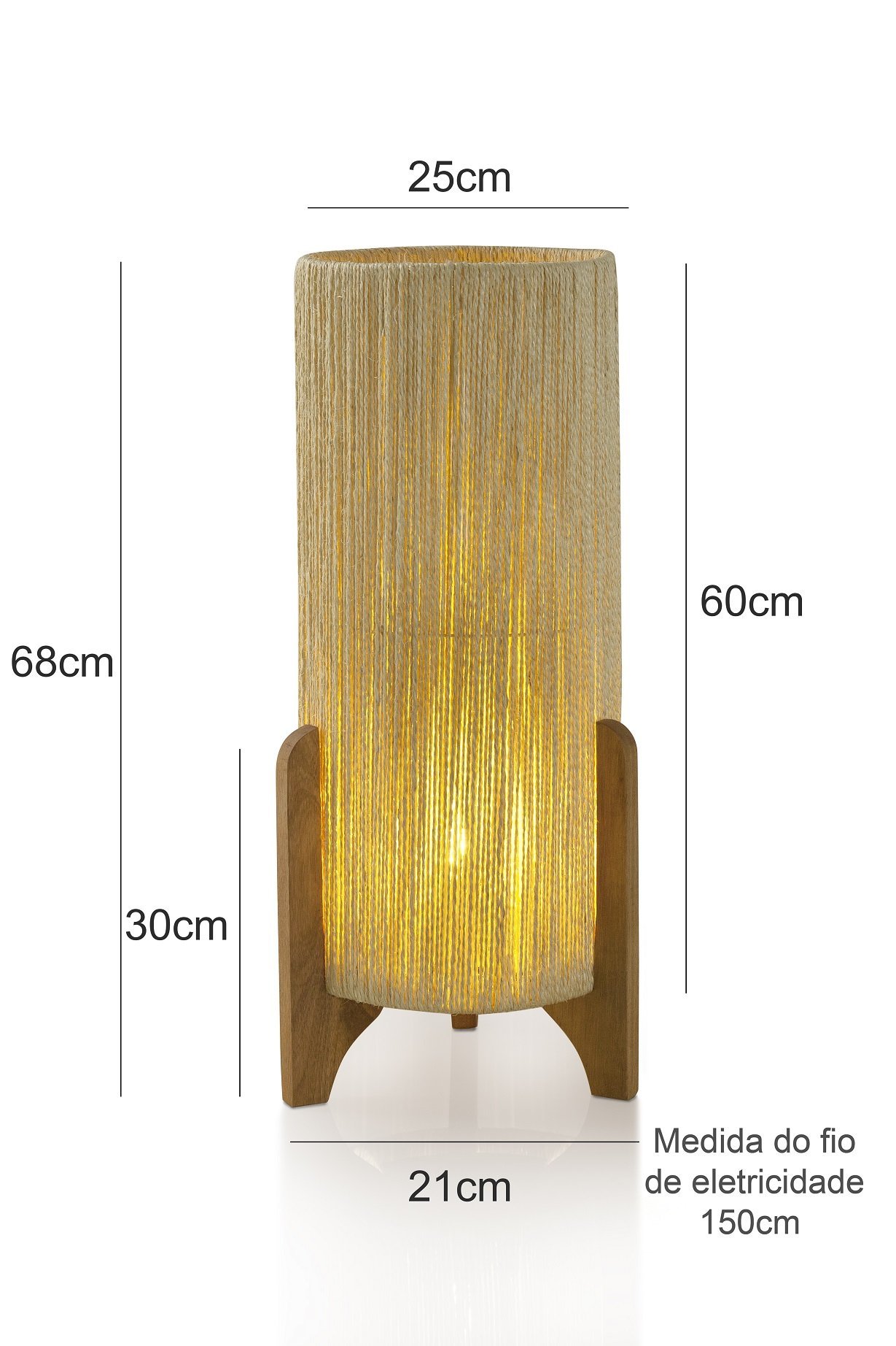 Abajur de Chão Decoração de Luxo Cupula de Sisal:luminária Palha - 4