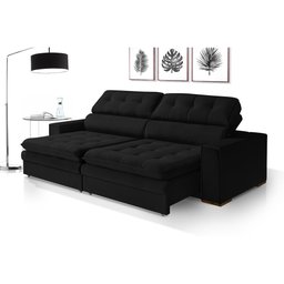 Sofá Versato Retrátil e Reclinável 2 Módulos Premium Veludo Preto 2,50m - 1