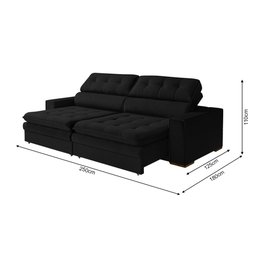 Sofá Versato Retrátil e Reclinável 2 Módulos Premium Veludo Preto 2,50m - 4