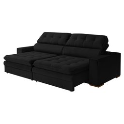 Sofá Versato Retrátil e Reclinável 2 Módulos Premium Veludo Preto 2,50m - 2