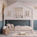 Ver imagem 1 de Beliche Infantil Montessoriano Casinha Dos Sonhos com Varanda Madeira Maciça Branco Housin