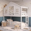 Ver imagem 4 de Beliche Infantil Montessoriano Casinha Dos Sonhos com Varanda Madeira Maciça Branco Housin