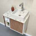Ver imagem 6 de Conjunto Gabinete Banheiro Espelheira 100% MDF Cuba Mármore:Biscuit/Madeirado