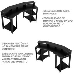 Mesa para Computador Gamer Espaço para 2 Monitores e Cpu Preto/azul - 2