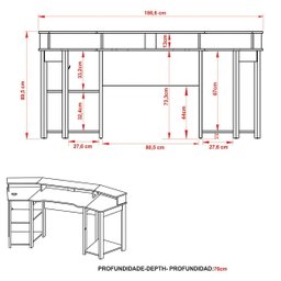 Mesa para Computador Gamer Espaço para 2 Monitores e Cpu Preto/azul - 5