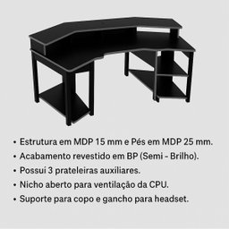 Mesa para Computador Gamer Espaço para 2 Monitores e Cpu Preto/azul - 4