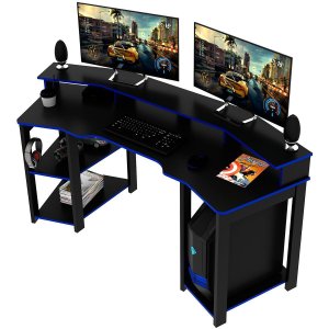 Mesa para Computador Gamer Espaço para 2 Monitores e Cpu Preto/azul