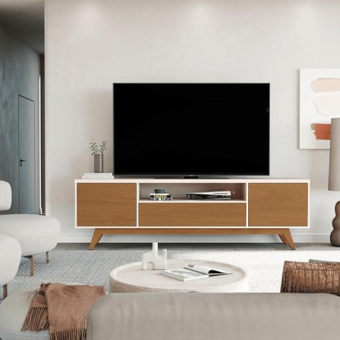 Rack para Tv 75 Polegadas Sala de Estar Off White Freijó