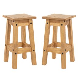 Duas Banquetas de Madeira Maciça Marrom Antique - 1