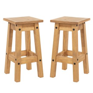 Duas Banquetas de Madeira Maciça Marrom Antique