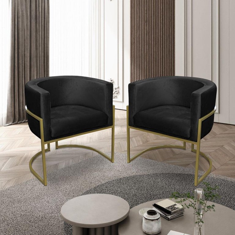 Kit 02 Poltronas para Sala Decorativa Luna Base Ferro Dourado Veludo Preto Visan Estofados