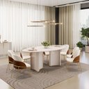 Ver imagem 1 de Conjunto Sala de Jantar Liz Tampo Elipse com Vidro Orgânico 218cm com 8 Cadeiras Vitta Bege/Off White/Terracota/Perola