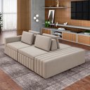 Ver imagem 1 de Sofá Ilha com Encosto e Almofadas Móveis Olimpo 285cm Modulado Veludo Bege G45 - Gran Belo