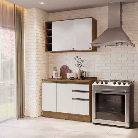 Armário de Cozinha Compacta Garrafeiro 100% Mdf 120cm Nogueira/branco Celeste Kappesberg