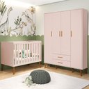 Ver imagem 2 de Jogo de Quarto Infantil Isis Guarda Roupa 4 Portas e Berço Rosa - Reller Móveis
