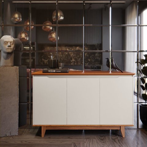 Buffet 3 Portas MDP/MDF Off White/Freijo Flow