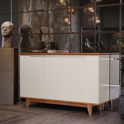 Buffet 3 Portas Flow: Off White/freijo - 6