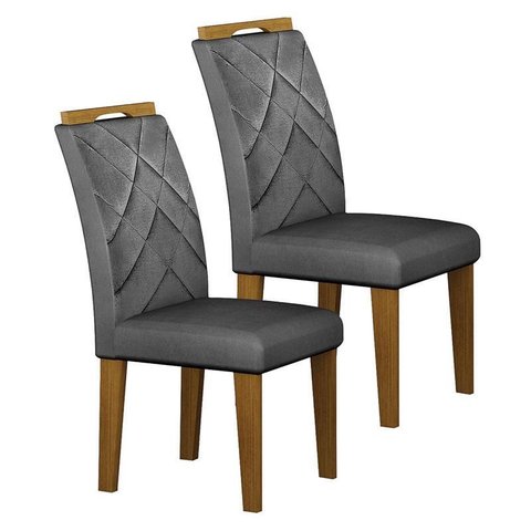 Cadeira para Mesa de Jantar Larissa New Mdf Kit 2 Peças Freijó Joli Chumbo - Leifer Móveis