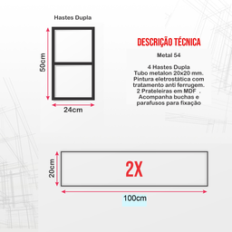 Prateleira Industrial Sofisticada Design Moderno Parede Sala Quarto Home Office Cozinha Mdf e Metal - 8