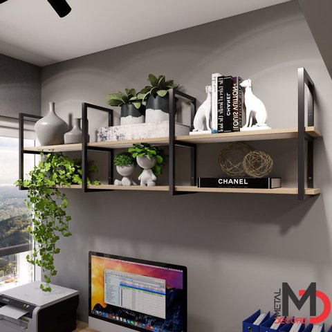 Prateleira Industrial Sofisticada Design Moderno Parede Sala Quarto Home Office Cozinha Mdf e Metal