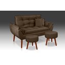 Ver imagem 1 de Kit Namoradeira+ 2 Puff Redondo+ 2 Almofadas Suede Marrom- Casa da Poltrona