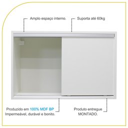Armário Aéreo Multiuso 70cm 2 Portas de Correr 100% Mdf - 3